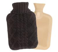 MIJOMA Bolsa de agua caliente con funda de punto, 1,7 litros, diseño trenzado, dispensador de calor, reutilizable y seguro, para días fríos y noches relajadas (antracita)