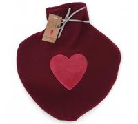 MIJOMA Bolsa de agua caliente de 0,85 l con funda de punto y diseño de corazón, 100 % poliéster, calmante para el vientre y el alma, 26 x 22 cm (burdeos)