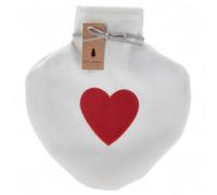 MIJOMA Bolsa de agua caliente de 0,85 l con funda de punto y diseño de corazón, 100 % poliéster, calmante para el vientre y el alma, 26 x 22 cm, color blanco