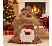 MIJOMA Bolsa de regalo de yute de 70 cm - Bolsa de yute con diseño navideño - Caja de regalo de fibra natural - Elegible individualmente - sostenible y reutilizable (Papá Noel)