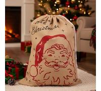 MIJOMA Bolsa de regalo de yute de 70 cm - Bolsa de yute con diseño navideño - Caja de regalo de fibra natural - Elegible individualmente - sostenible y reutilizable (Santa Vintage)