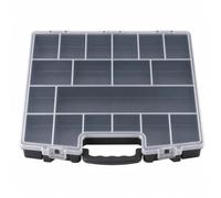 MIJOMA Caja organizadora para piezas pequeñas, caja organizadora con 18 compartimentos, con tapa, plástico, 36 x 29 x 6,5 cm