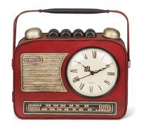 MIJOMA Caja para llaves de metal vintage con diseño de radio retro con reloj, color rojo, montaje en pared, decorativo y práctico, 22 x 19 x 8,5 cm, funciona con pilas, MIJ-144392