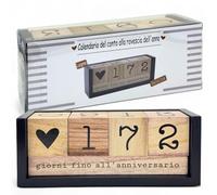 MIJOMA Calendario anual de cuenta atrás de madera - Calendario de mesa perpetuo con cubos decorativos - hasta 432 días para ocasiones especiales (Negro/Natural - Edición italiana, aprox. 18 × 7 × 5,5