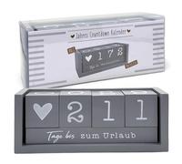 MIJOMA Calendario anual de madera con cuenta atrás - Calendario de mesa permanente con cubos decorativos - hasta 432 días para ocasiones especiales (Gris - Edición alemana, aprox. 18 × 7 × 5,5 cm)