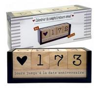 MIJOMA Calendario anual de madera con cuenta atrás - Calendario de mesa perpetuo con cubos decorativos - hasta 432 días para ocasiones especiales (Negro/Natural - Edición francesa, aprox. 18 × 7 × 5,5
