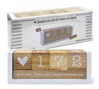 MIJOMA Calendario anual de madera con cuenta atrás - Calendario de mesa perpetuo con cubos decorativos - hasta 432 días para ocasiones especiales (Blanco/Natural - Edición italiana, aprox. 18 × 7 ×