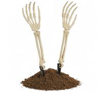 MIJOMA Decoración espeluznante para el jardín de Halloween, 2 unidades de brazos esqueléticos terriblemente realistas, manos móviles, estaca incluida, plástico de larga duración, deja que la sensación