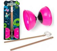MIJOMA Diábolo malabares - 2 palos de madera y diábolo de plástico suave - Juego compacto para exteriores para niños y adultos - perfecto para coordinación y destreza (rosa - brilla en la oscuridad)