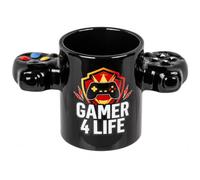MIJOMA Dolomita - Taza de juegos con asas para mando (350 ml, 1 unidad) | Negro brillante, detalles de botones de color Gamer 4 Life 17,5 × 10 cm para café y té, regalo original
