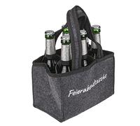 MIJOMA Elegante bolsa de fieltro para 6 botellas de 0,33 l/0,5 l - Bolso de mano para hombre, perfecto para el día del padre y fiestas de barbacoa, Gris con bordado 'bolso de fiesta', 24 x 15 x 15 cm,