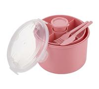 MIJOMA Fiambrera redonda con cubiertos y vaso para aliños, recipiente de comida a prueba de fugas con inserto, apta para microondas y lavavajillas, para escuela, oficina, pícnic, camping (rosa)