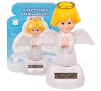 MIJOMA Figura móvil con panel solar, plástico, 10 cm de alto, no necesita pilas, para alféizares de ventanas, coches y lugares soleados (ángel blanco)