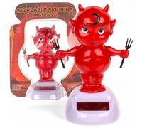 MIJOMA Figura móvil con panel solar, plástico, 10 cm de alto, no necesita pilas, para alféizares de ventanas, coches y lugares soleados (diablo rojo)