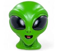 MIJOMA Hucha con cabeza de alienígena de resina, hucha en verde alienígena, hucha original para fans de la ciencia ficción, idea de regalo y embalaje de regalo, diámetro de 10 x 12 cm