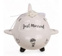 MIJOMA Hucha de cerámica con candado, perfecta para parejas casadas y zorros (avión de boda)