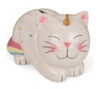 MIJOMA Hucha de cerámica con cerradura y llave, bonito diseño para niños y adultos, ideal como caja de regalo y para asegurar dinero (gato unicornio)