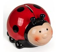 MIJOMA Hucha de cerámica con cerradura y llave, bonito diseño para niños y adultos, ideal como caja de regalo y para asegurar dinero (mariquita)