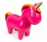 MIJOMA Hucha de cerámica con cerradura y llave, bonito diseño para niños y adultos, ideal como caja de regalo y para asegurar dinero (unicornio rosa)