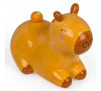 MIJOMA Hucha de cerámica con cerradura y llave, bonito diseño para niños y adultos, ideal como embalaje de regalo y para asegurar dinero (capibara tumbada)