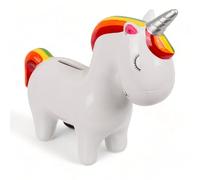 MIJOMA Hucha de cerámica con cerradura y llave, elegante caja de dinero como caja de regalo y almacenamiento decorativo - Unicornio blanco