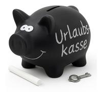 MIJOMA Hucha de cerámica con superficie de pizarra, incluye tiza y candado con llave, aprox. 16 x 12 cm, color negro