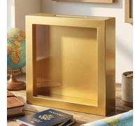 MIJOMA Hucha de madera con frontal de cristal - Marco decorativo para regalos de dinero en bodas, cumpleaños, viajes y más - Caja creativa (blanco - oro, 15 x 15 x 5 cm)