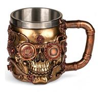MIJOMA Jarra de cerveza con calavera 3D Steampunk Skull - Elegante taza de piedra artificial con inserto de acero inoxidable, 400 ml (Victor)