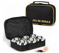 MIJOMA Jeu de Boules - Juego de 6 bolas de metal de 70 mm de diámetro y 700 g - Juego de bolas de petanca con bola de objetivo y cinta métrica - Juego de petanca al aire libre para jardín, camping y