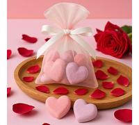 MIJOMA Juego de 10 bombas de baño de lujo, aroma relajante, cuidado de la piel, color rosa/rosa, 12 g por corazón, bolsa de tela incluida