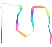 MIJOMA Juego de 2 bandas de danza rítmicas de 2 m (198 - 200 cm), 1 blanco y 1 arco iris, cada una con mango de 30 - 33 cm y articulación giratoria, poliéster y polipropileno, cinta de danza para