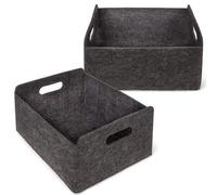 MIJOMA Juego de 2 cajas de almacenamiento de fieltro, color gris oscuro, cesta de fieltro plegable, 31 x 25 x 15 cm, cesta de almacenamiento estable con asas para estantería y armario, organizador