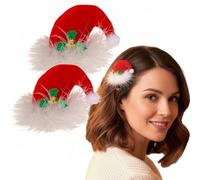 MIJOMA Juego de 2 pinzas para el pelo de Navidad con forma de gorro de Navidad con muérdago de peluche, accesorios de Navidad para mujeres y niños, color rojo y blanco