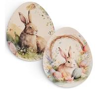 MIJOMA Juego de 2 platos de Pascua en forma de huevo, 35 x 29 cm, de polipropileno, decoración de primavera, decoración de Pascua, con diseño de conejo, plato decorativo grande para mesa, alféizar de
