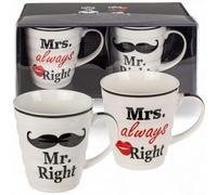 MIJOMA Juego de 2 tazas Mr. Right & Mrs. Always Right - Juego de tazas de porcelana de 330 ml - Divertidas tazas de café para parejas, bodas o San Valentín