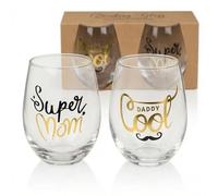 MIJOMA Juego de 2 vasos para beber - Super mamá & Daddy Cool - vasos elegantes de 500 ml - Regalo para padres, mamá y papá - Diseño elegante - Juego de vasos para agua, zumo, vino