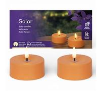 MIJOMA Juego de 2 velas de té solares para exteriores, velas LED con efecto de llama blanca cálida, luz de jardín resistente a la intemperie con interruptor, funcionamiento solar hasta 6 horas de