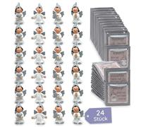 MIJOMA Juego de 24 ángeles de la guarda en bolsa de 2 compartimentos surtidos, en pantalla de 24 unidades, amuleto de la suerte para boda, bautismo, nacimiento, Navidad (gris/blanco)