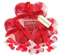MIJOMA Juego de 3 corazones de baño, confeti con aroma a rosas, 20 g cada uno, empaquetados individualmente en caja en forma de corazón, para baños completos románticos e ideas de regalo
