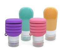 MIJOMA Juego de 4 botellas de viaje plegables de silicona, a prueba de fugas, apto para equipaje de mano, con ventosa y cepillo, ideal para champús y líquidos, multicolor