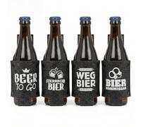 MIJOMA Juego de 4 fundas de fieltro para cerveza, soporte para cerveza, soporte para cinturón, funda portátil para botellas de viaje, trabajo, senderismo, cerveza para llevar cerveza de fin de curso