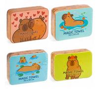MIJOMA Juego de 4 paños mágicos Toallas mágicas Paño mágico Toalla mágica - Recuerdo para niños Regalito Tombola - 100% algodón, se despliega en agua tibia (Capybara)