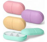 MIJOMA Juego de 4 pastilleros - Caja de medicamentos con 6 compartimentos por lata, bandeja extraíble, fácil de limpiar, caja de viaje en colores pastel, verde, amarillo, morado y rosa