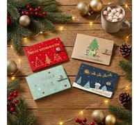 MIJOMA Juego de 4 tarjetas de regalo de Navidad - embalaje original de regalo de dinero con sobre y botón a presión - diseño de papel caliente - 11 x 8 cm - Feliz Navidad & Feliz fiesta motivos