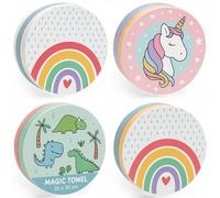 MIJOMA Juego de 4 toallas mágicas mágicas, toalla mágica, para niños, obsequios para niños, 100% algodón, se despliegan en agua tibia (unicornio y dinosaurio)