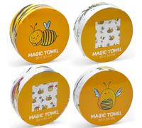 MIJOMA Juego de 4 toallas mágicas, toalla mágica, toalla mágica para niños, obsequios para niños, 100% algodón, se despliega en agua tibia (abejas dulces)