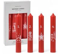 MIJOMA Juego de 4 velas de Adviento - Velas de Navidad con números y motivo - Velas de varilla para domingos de Adviento - Ideal para decoración de mesa y corona - 16 cm de largo - Parafina