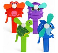 MIJOMA Juego de 4 ventiladores de mano, diseño de animales, tortuga, cangrejo, pulpo, delfín, sin pilas y seguros, 13 cm, accesorio de verano para niños, ventilador manual de playa