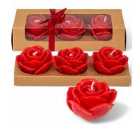 MIJOMA Juego de 6 velas de rosa, velas rojas en forma de rosa, sin fragancia, aprox. 6 x 4 cm, set de regalo con embalaje elegante, decoración para ocasiones románticas