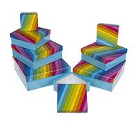 MIJOMA Juego de 8 cajas de regalo de cartón, 8 unidades, para Navidad, cumpleaños, bodas, aprox. 22,5 x 22,5 x 8 cm (azul claro con arco iris)